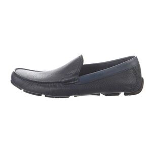 New Salvatore Ferragamo Stamp Navy Blue Leather Slip On Loafers Drivers 8 EE